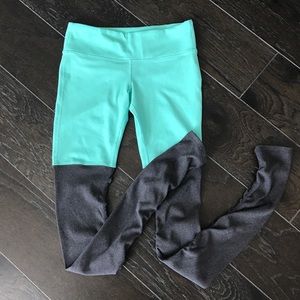 alo ribbed goddess leggings | sage/stormy heather